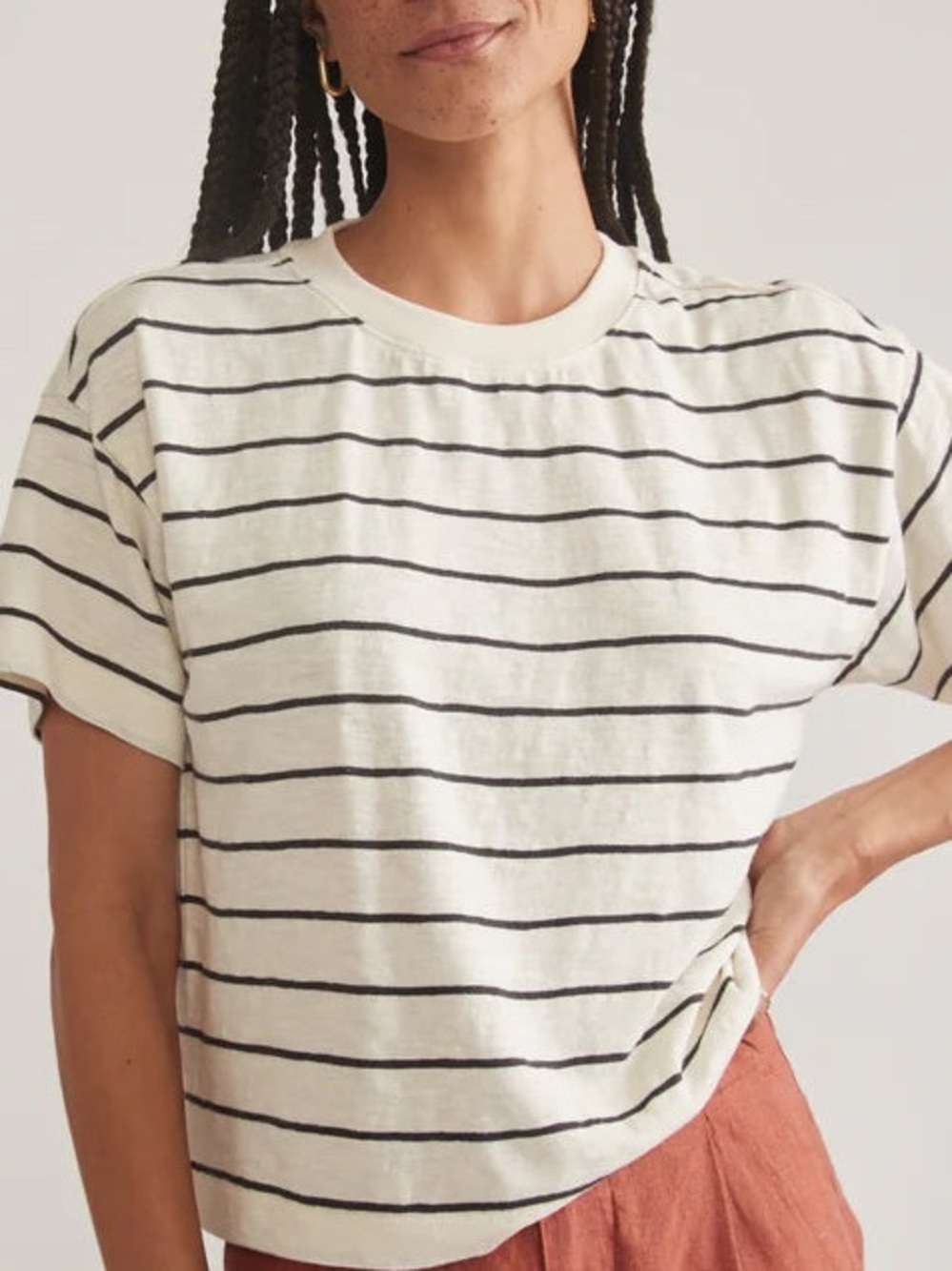 Marine Layer Cream and Black Striped Short-Sleeve Tee
